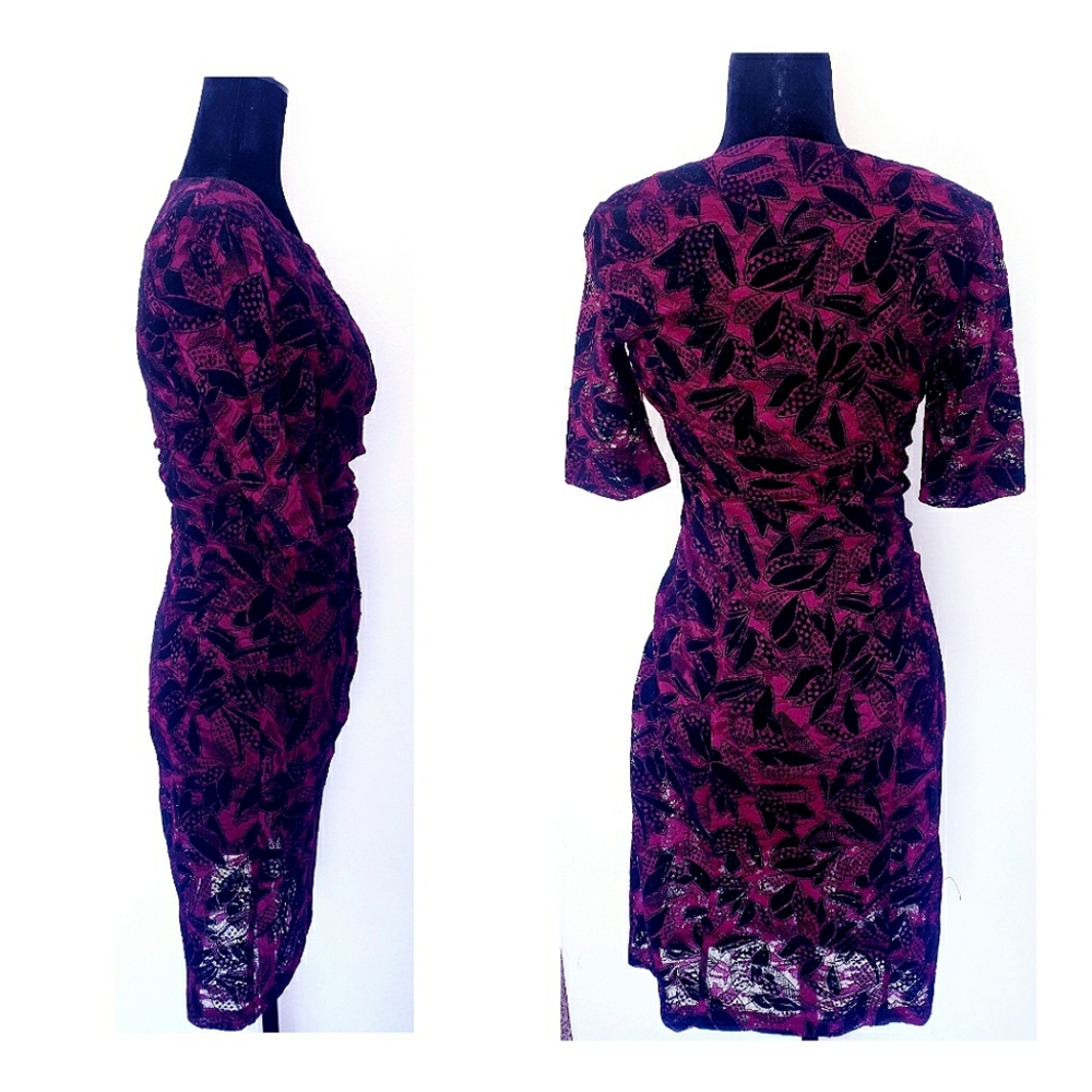 MAEVE BLACK/MAROON FLORAL PATTERN DRESS - Picture 3 of 4